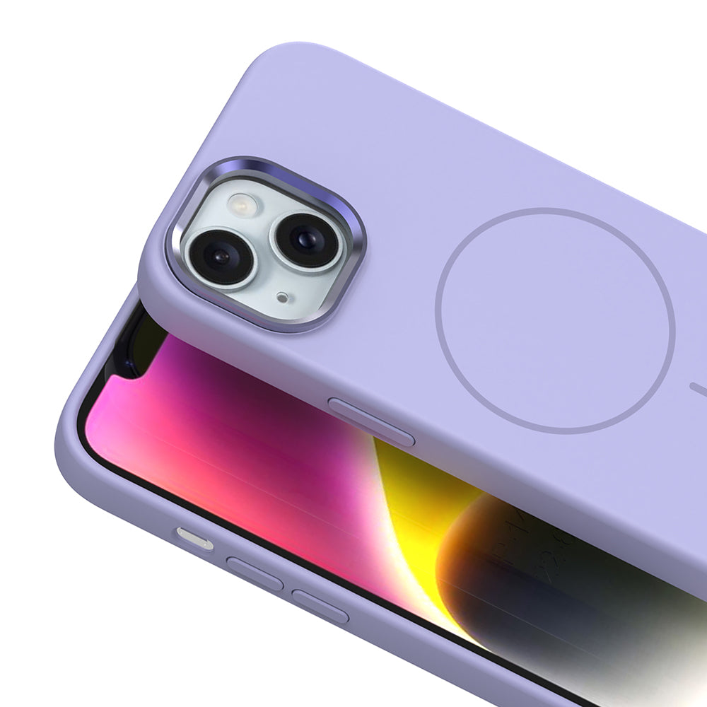 Apple iPhone 14 Kılıf M-Safe Şarj Özellikli Metal Kamera Çerçeveli Zore Edi Silikon Kapak Pembe