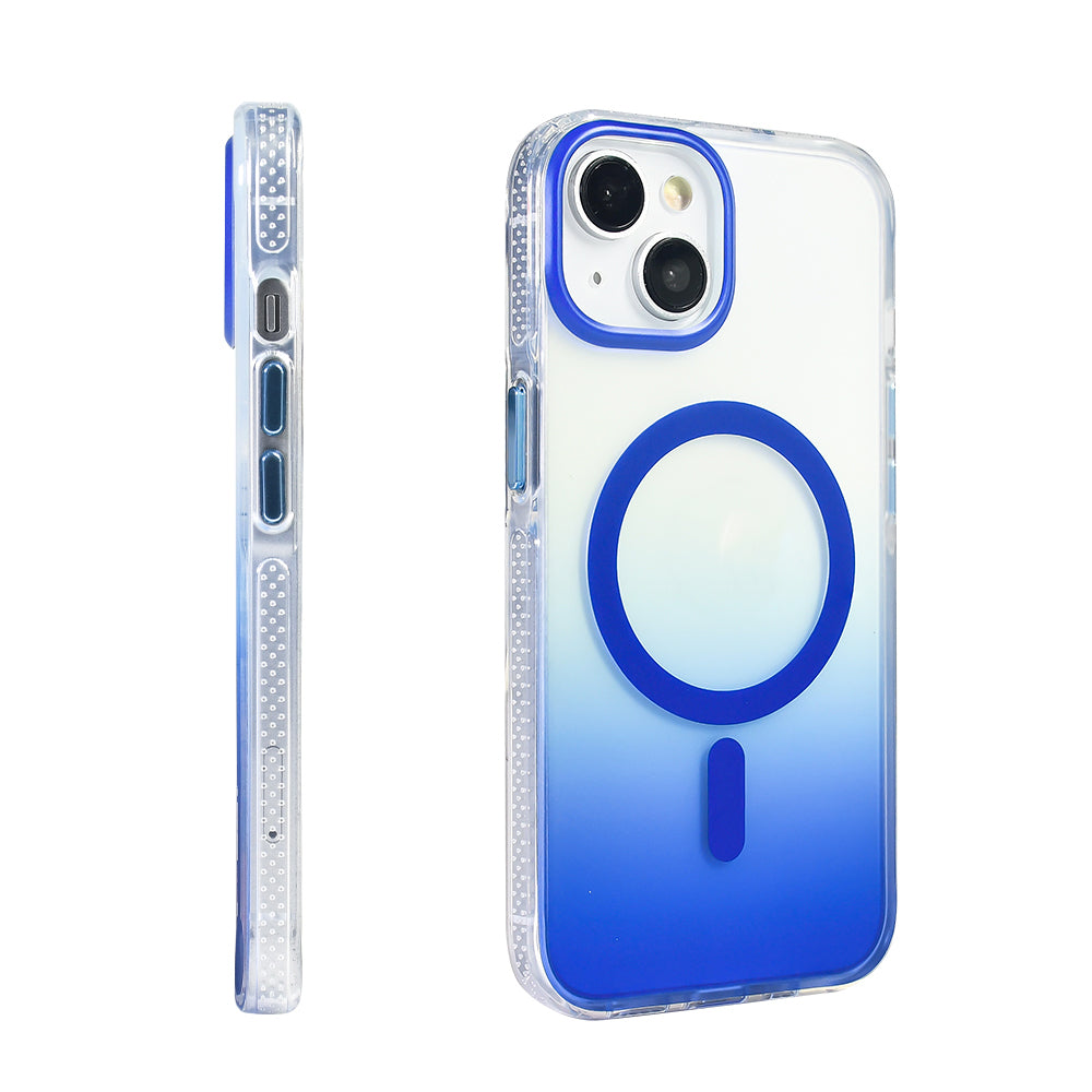 Apple iPhone 14 Kılıf M-safe Şarj Özellikli Transparan Renk Geçişli Zore Toros Kapak Gold