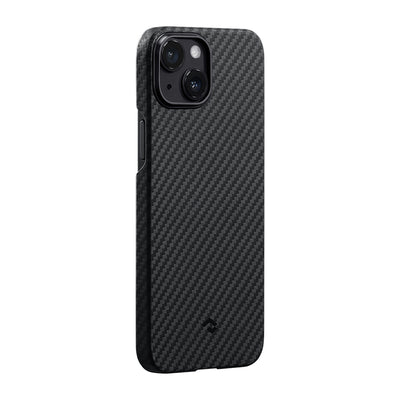 Apple iPhone 14 Kılıf Magsafe Şarj Özellikli 1500D Aramid Fiber Pitaka Ultra-Slim Classic Serisi Black-Grey Twill Kapak Siyah-Gri