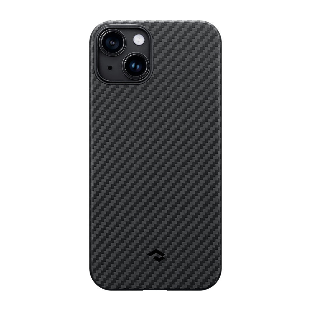 iPhone 14 Kılıf M-safe Şarj Özellikli 1500D Aramid Fiber Pitaka Ultra-Slim Classic Serisi Black-Grey Twill Kılıf
