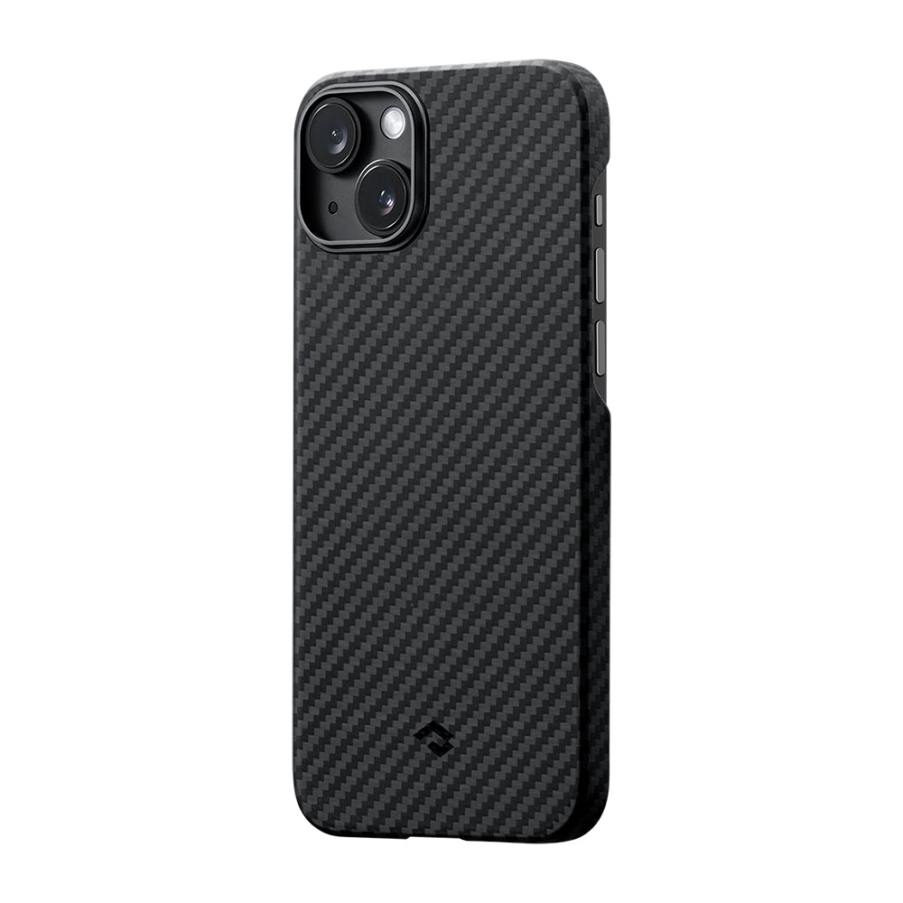 Apple iPhone 14 Kılıf Magsafe Şarj Özellikli 1500D Aramid Fiber Pitaka Ultra-Slim Classic Serisi Black-Grey Twill Kapak Siyah-Gri