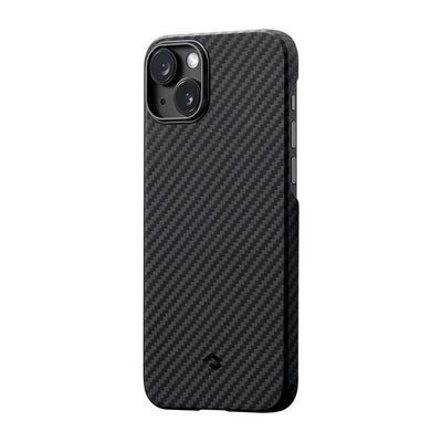 Apple iPhone 14 Kılıf Magsafe Şarj Özellikli 1500D Aramid Fiber Pitaka Ultra-Slim Classic Serisi Black-Grey Twill Kapak Siyah-Gri