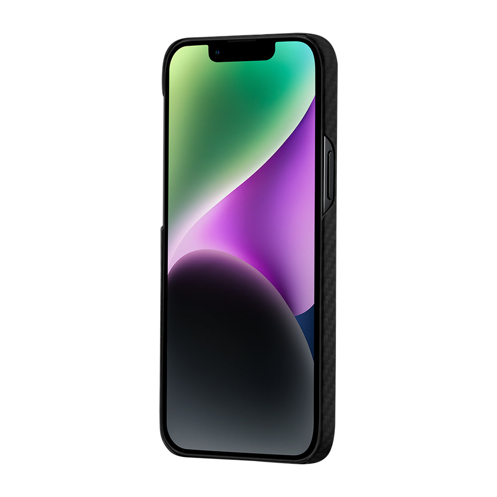 iPhone 14 Kılıf M-safe Şarj Özellikli 1500D Aramid Fiber Pitaka Ultra-Slim Classic Serisi Black-Grey Twill Kılıf