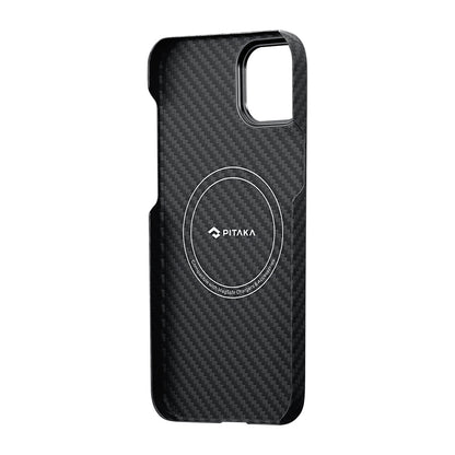 iPhone 14 Kılıf M-safe Şarj Özellikli 1500D Aramid Fiber Pitaka Ultra-Slim Classic Serisi Black-Grey Twill Kılıf