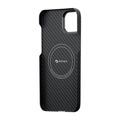 Apple iPhone 14 Kılıf Magsafe Şarj Özellikli 1500D Aramid Fiber Pitaka Ultra-Slim Classic Serisi Black-Grey Twill Kapak Siyah-Gri