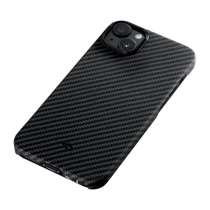 iPhone 14 Kılıf M-safe Şarj Özellikli 1500D Aramid Fiber Pitaka Ultra-Slim Classic Serisi Black-Grey Twill Kılıf