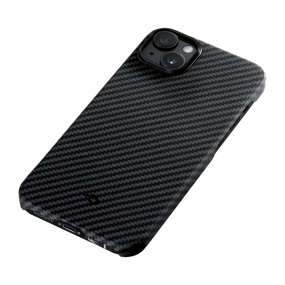 Apple iPhone 14 Kılıf Magsafe Şarj Özellikli 1500D Aramid Fiber Pitaka Ultra-Slim Classic Serisi Black-Grey Twill Kapak Siyah-Gri