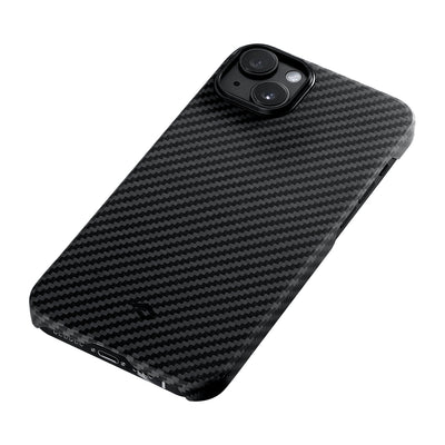 Apple iPhone 14 Kılıf Magsafe Şarj Özellikli 1500D Aramid Fiber Pitaka Ultra-Slim Classic Serisi Black-Grey Twill Kapak Siyah-Gri