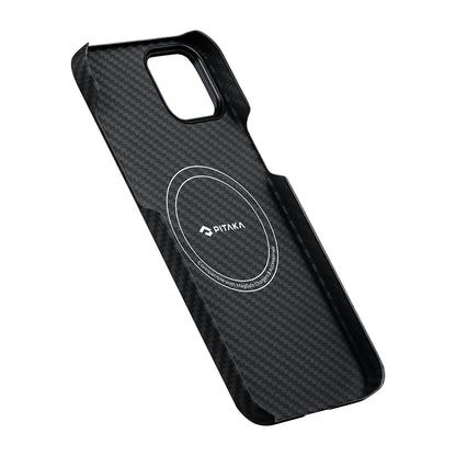 iPhone 14 Kılıf M-safe Şarj Özellikli 1500D Aramid Fiber Pitaka Ultra-Slim Classic Serisi Black-Grey Twill Kılıf