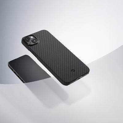 Apple iPhone 14 Kılıf Magsafe Şarj Özellikli 1500D Aramid Fiber Pitaka Ultra-Slim Classic Serisi Black-Grey Twill Kapak Siyah-Gri