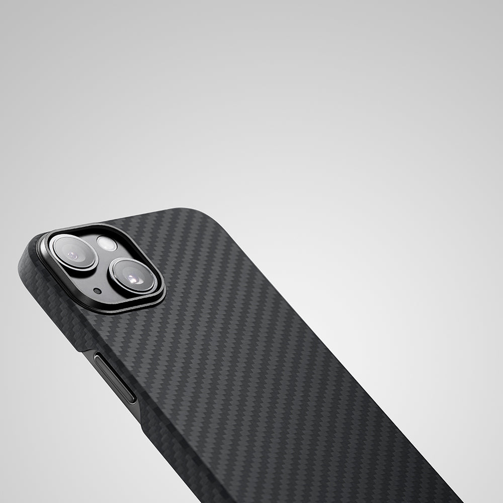 Apple iPhone 14 Kılıf Magsafe Şarj Özellikli 1500D Aramid Fiber Pitaka Ultra-Slim Classic Serisi Black-Grey Twill Kapak Siyah-Gri
