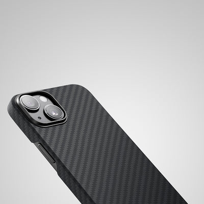 Apple iPhone 14 Kılıf Magsafe Şarj Özellikli 1500D Aramid Fiber Pitaka Ultra-Slim Classic Serisi Black-Grey Twill Kapak Siyah-Gri