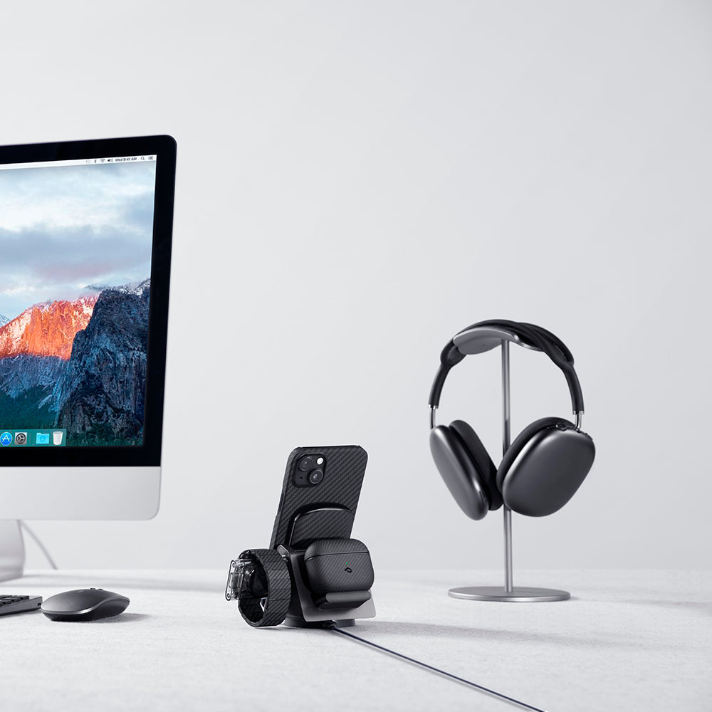 iPhone 14 Kılıf M-safe Şarj Özellikli 1500D Aramid Fiber Pitaka Ultra-Slim Classic Serisi Black-Grey Twill Kılıf