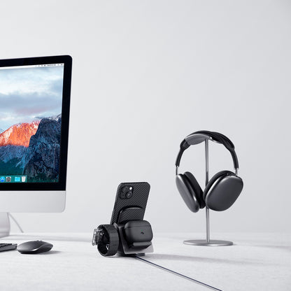 iPhone 14 Kılıf M-safe Şarj Özellikli 1500D Aramid Fiber Pitaka Ultra-Slim Classic Serisi Black-Grey Twill Kılıf