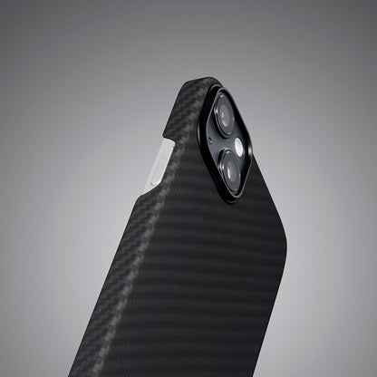 iPhone 14 Kılıf M-safe Şarj Özellikli 1500D Aramid Fiber Pitaka Ultra-Slim Classic Serisi Black-Grey Twill Kılıf