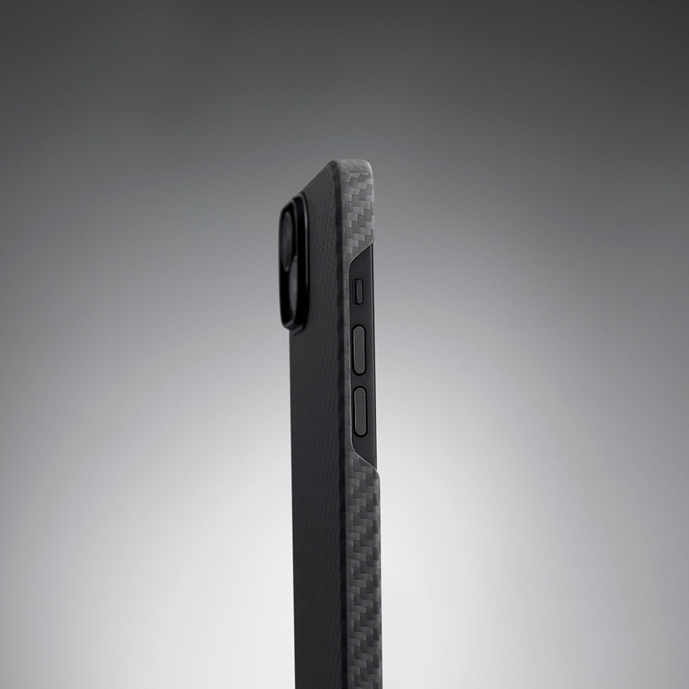 Apple iPhone 14 Kılıf Magsafe Şarj Özellikli 1500D Aramid Fiber Pitaka Ultra-Slim Classic Serisi Black-Grey Twill Kapak Siyah-Gri