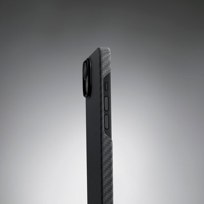 Apple iPhone 14 Kılıf Magsafe Şarj Özellikli 1500D Aramid Fiber Pitaka Ultra-Slim Classic Serisi Black-Grey Twill Kapak Siyah-Gri
