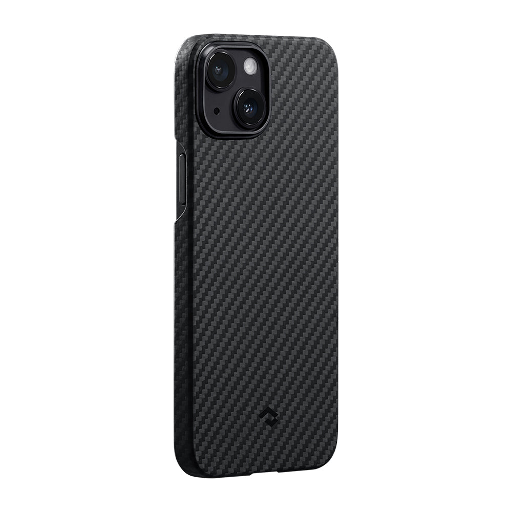 Apple iPhone 14 Kılıf Magsafe Şarj Özellikli 1500D Aramid Fiber Pitaka Ultra-Slim Classic Serisi Black-Grey Twill Kapak Siyah-Gri