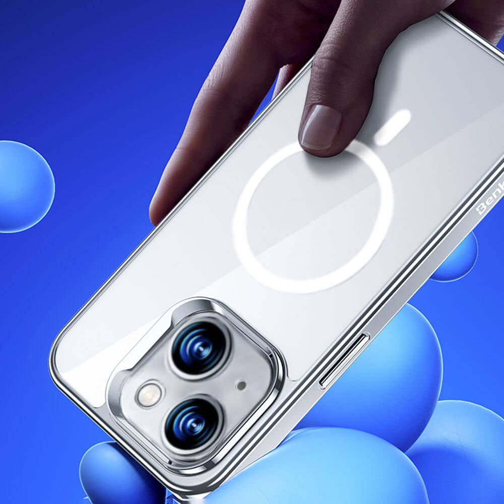Apple iPhone 14 Kılıf Magsafe Şarj Özellikli Cam Yüzey Benks Electroplated Kapak Siyah