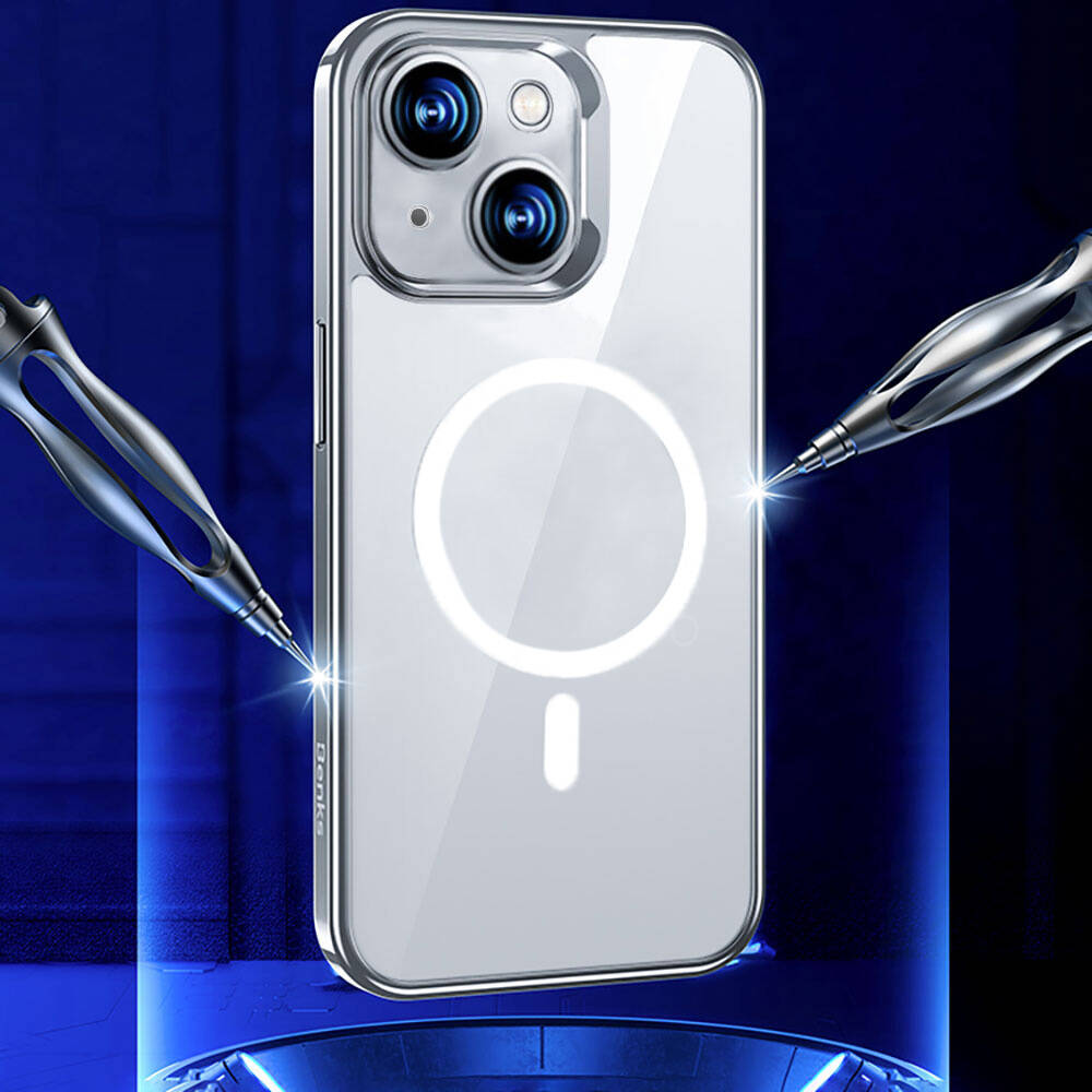 Apple iPhone 14 Kılıf Magsafe Şarj Özellikli Cam Yüzey Benks Electroplated Kapak Siyah