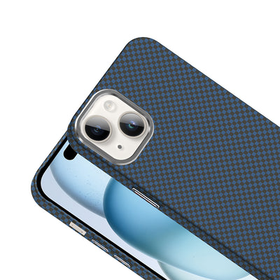 Apple iPhone 14 Kılıf M-safe Şarj Özellikli Karbon Fiber Görünümlü Zore Gros Kapak Lacivert