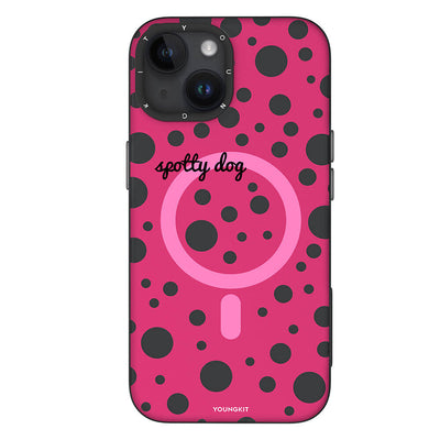 Apple iPhone 14 Kılıf Magsafe Şarj Özellikli Polka Dot Desenli Youngkit Spots Serisi Kapak Beyaz