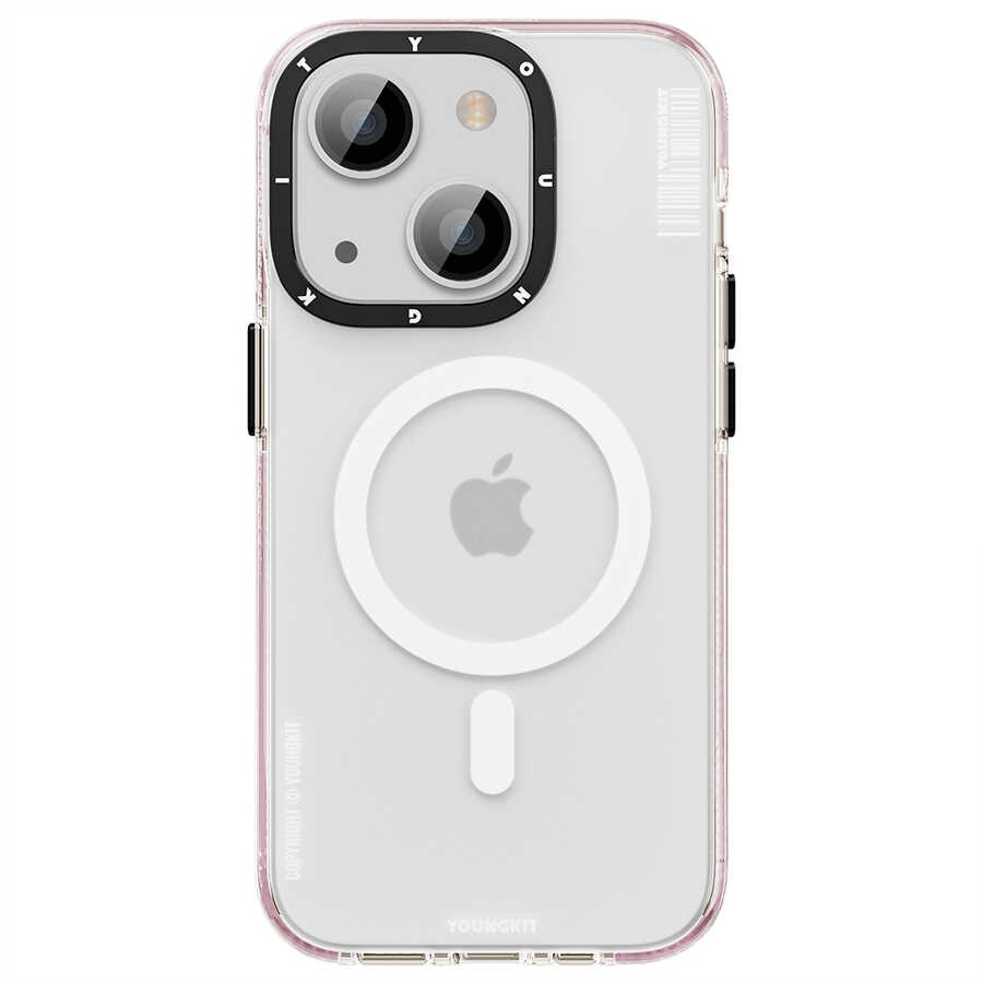 Apple iPhone 14 Kılıf Magsafe Şarj Özellikli Youngkit Jane Sand Serisi Kapak Pembe