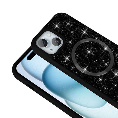 Apple iPhone 14 Kılıf Pırlanta Tasarımlı M-safe Şarj Özellikli Zore Mozaik Silikon Kapak Titanyum-Gri