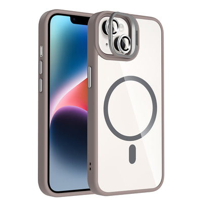 Apple iPhone 14 Kılıf Standlı ve Kamera Lens Hediyeli M-Safe Şarj Özellikli Zore Etro Kapak Lacivert