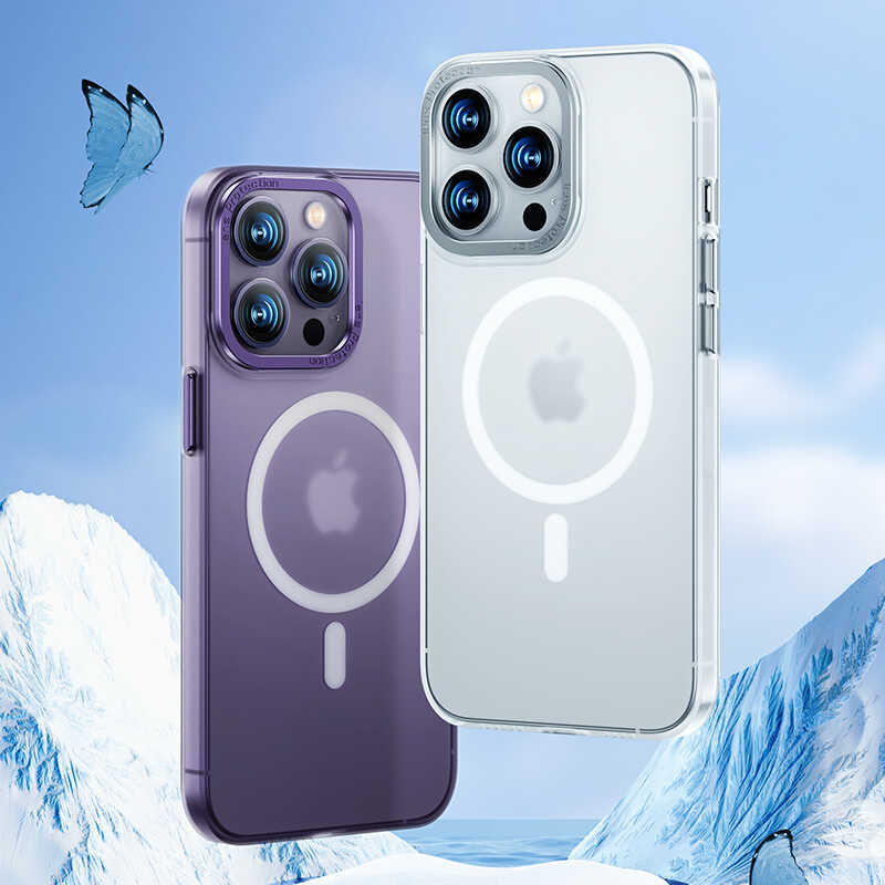 Apple iPhone 14 Kılıf Wireless Şarj Destekli Benks Magnetik Haze Kapak Mavi