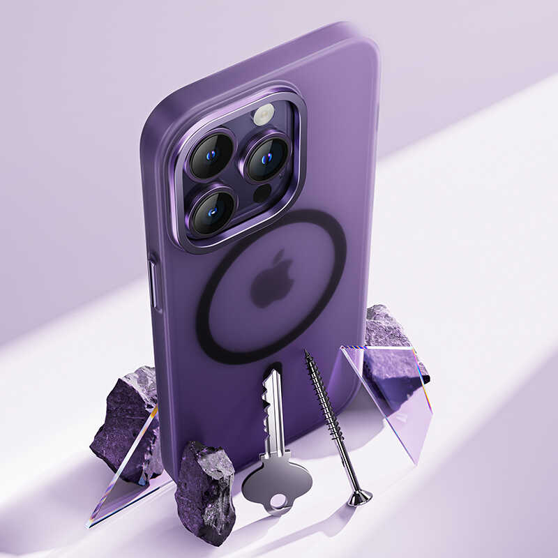 Apple iPhone 14 Kılıf Wireless Şarj Destekli Benks Yeni Seri Magnetik Haze Kapak Derin Mor