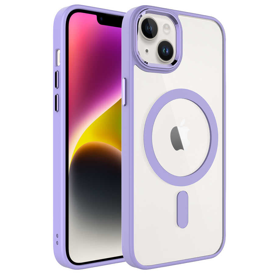 iPhone 14 Kılıf Wireless Şarj Özellikli Zore Krom M-safe Silikon Kılıf