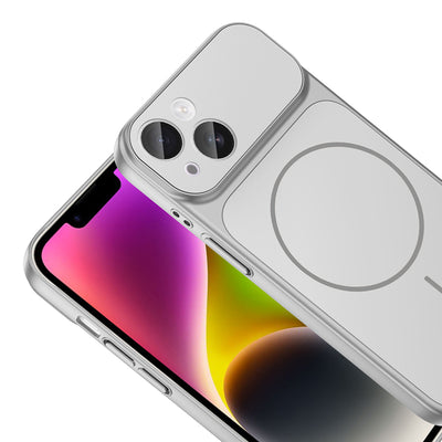 Apple iPhone 14 Kılıf Zore M-Safe Şarj Özellikli Kamera Korumalı Formen Kapak Gümüş