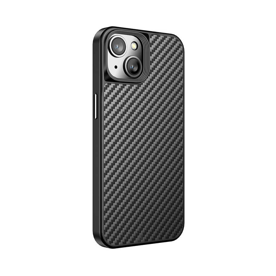 Apple iPhone 14 Plus Kılıf Aramid Karbon Fiber Magsafe Özellikli Wlons Radison Kapak Siyah