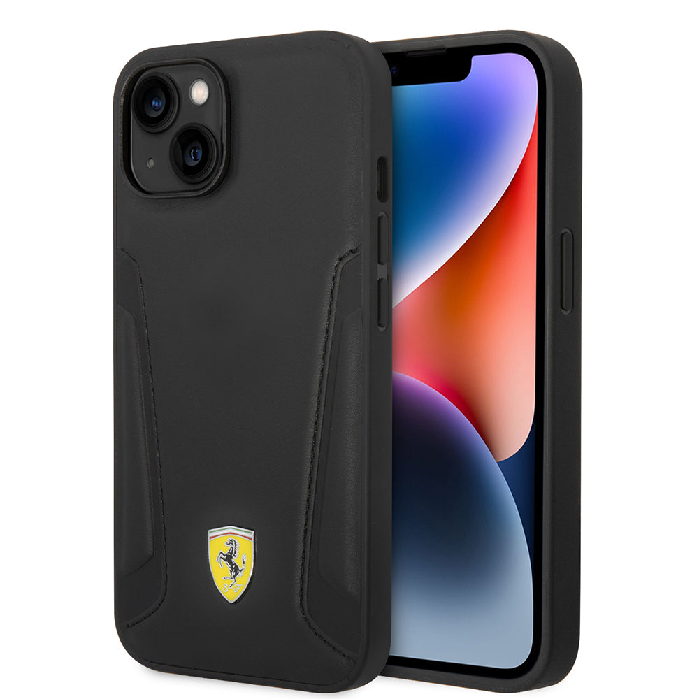 iPhone 14 Plus Kılıf Ferrari Orjinal Lisanslı M-safe Şarj Özellikli Deri Kenarları Damgalı Dizayn Kılıf