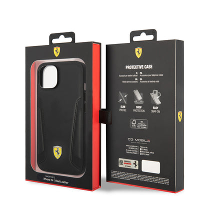 iPhone 14 Plus Kılıf Ferrari Orjinal Lisanslı M-safe Şarj Özellikli Deri Kenarları Damgalı Dizayn Kılıf