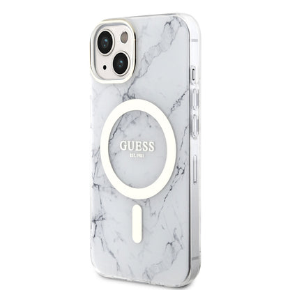 iPhone 14 Plus Kılıf GUESS M-safe Şarj Özellikli Mermer Desenli Kılıf