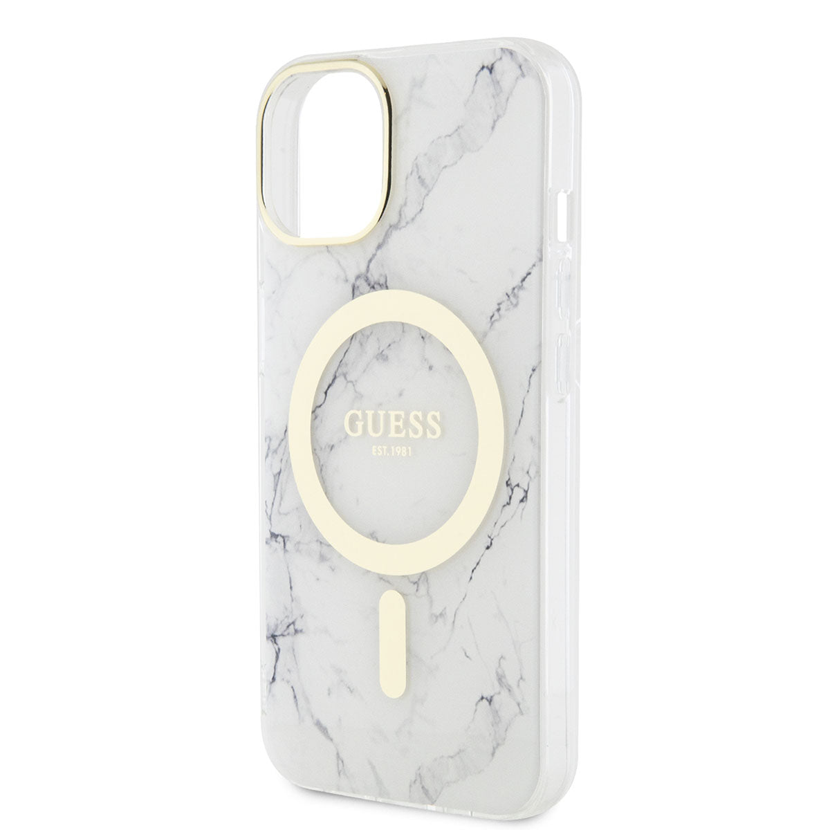Apple iPhone 14 Plus Kılıf GUESS Magsafe Şarj Özellikli Mermer Desenli Kapak Beyaz