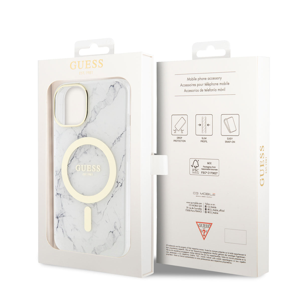 Apple iPhone 14 Plus Kılıf GUESS Magsafe Şarj Özellikli Mermer Desenli Kapak Beyaz