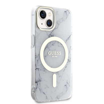 iPhone 14 Plus Kılıf GUESS M-safe Şarj Özellikli Mermer Desenli Kılıf