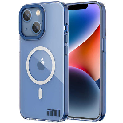 Apple iPhone 14 Plus Kılıf Magsafe Şarj Özellikli Youngkit Coloured Glaze Serisi Kapak Mavi