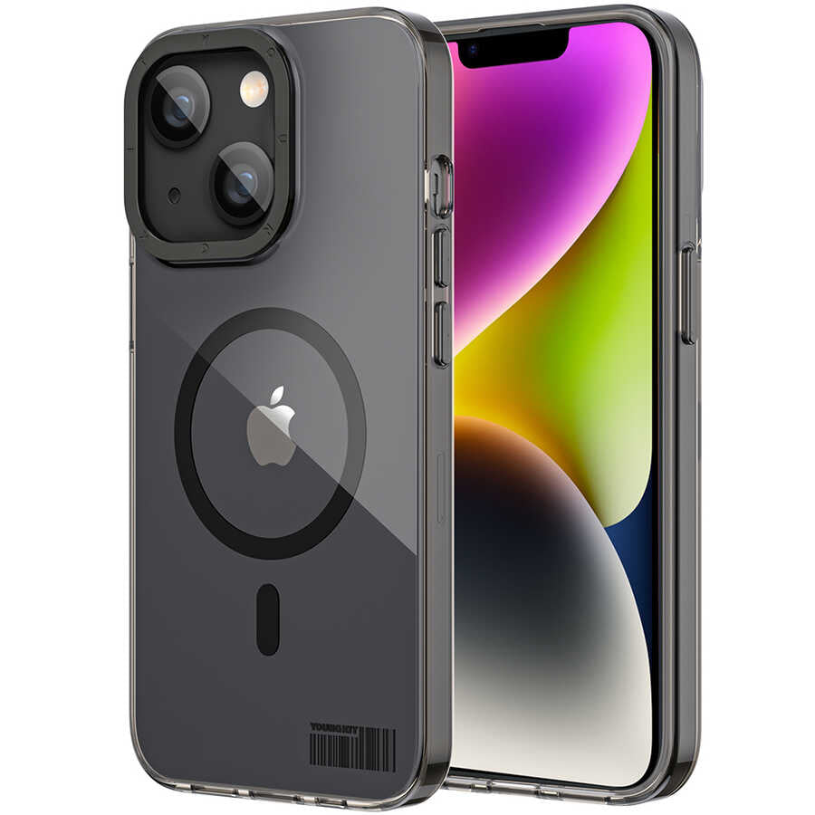 Apple iPhone 14 Plus Kılıf Magsafe Şarj Özellikli Youngkit Coloured Glaze Serisi Kapak Siyah