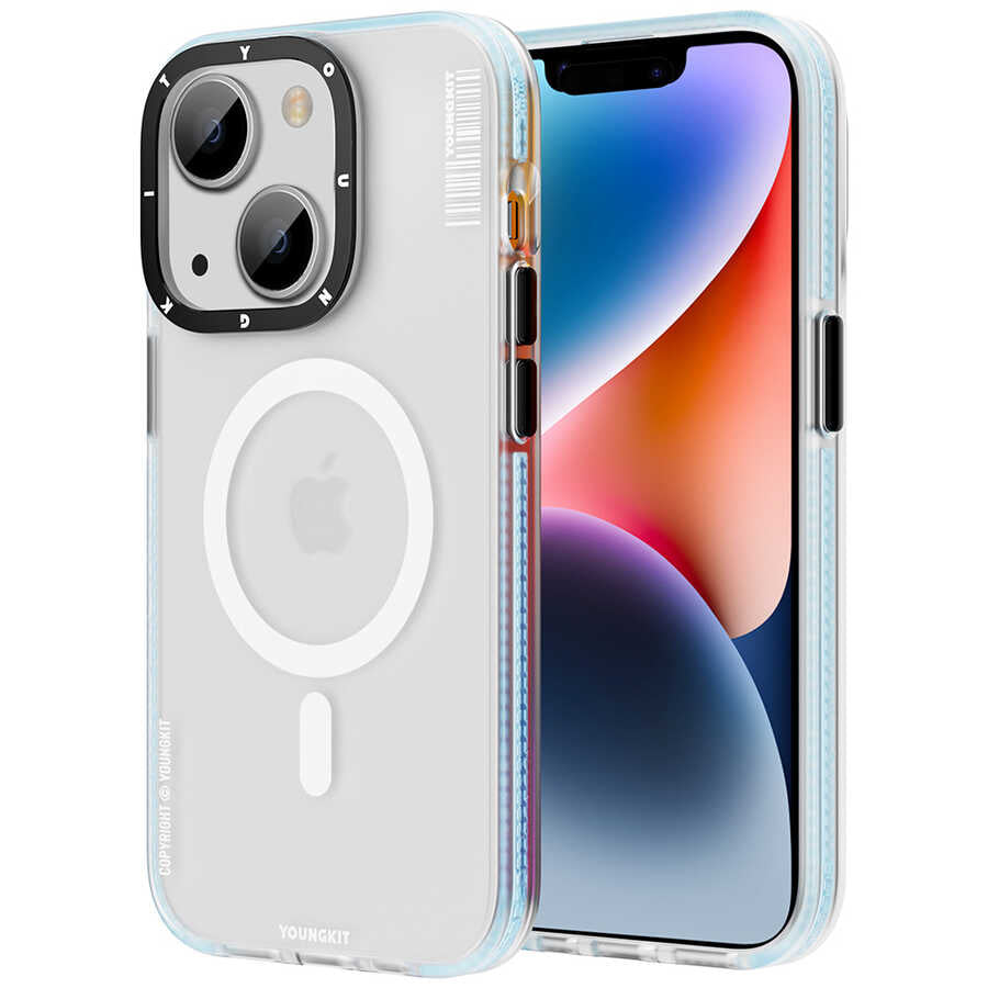 Apple iPhone 14 Plus Kılıf Magsafe Şarj Özellikli Youngkit Jane Sand Serisi Kapak Mavi