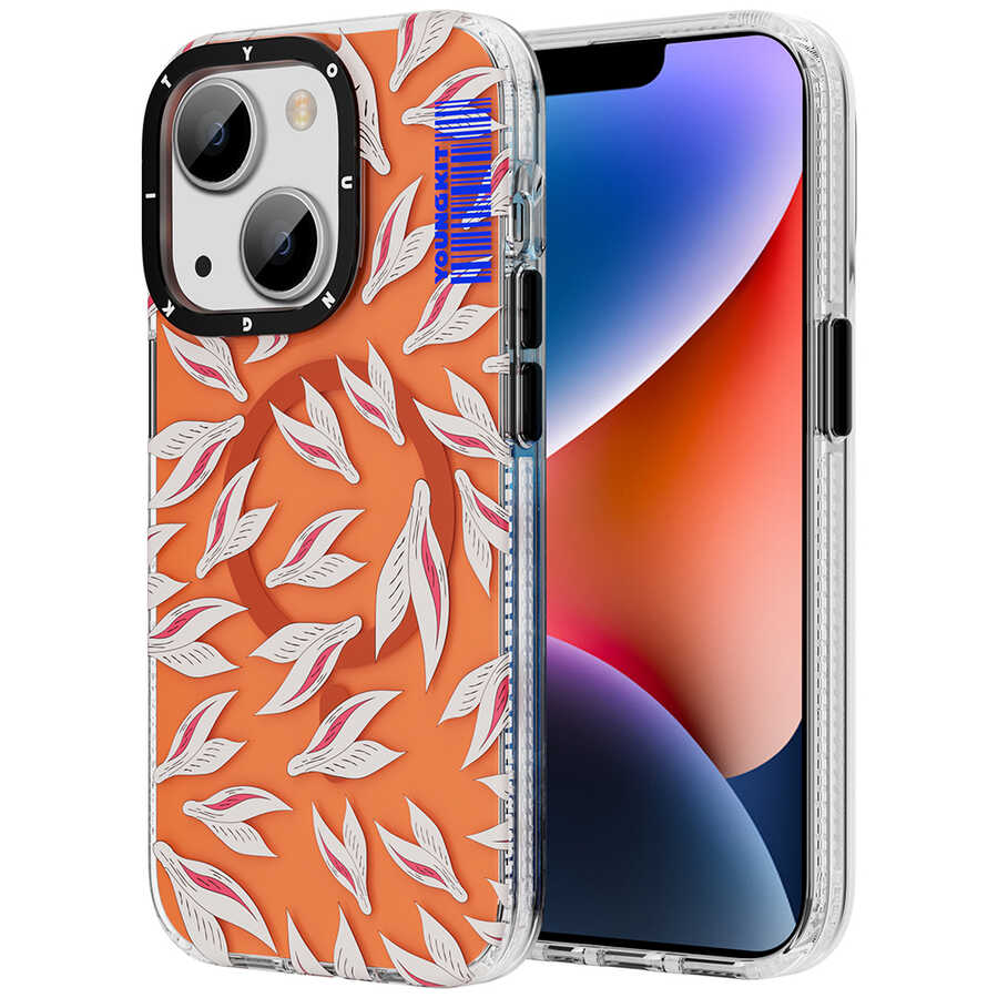 Apple iPhone 14 Plus Kılıf Magsafe Şarj Özellikli Youngkit Play Rabbit Serisi Kapak Turuncu