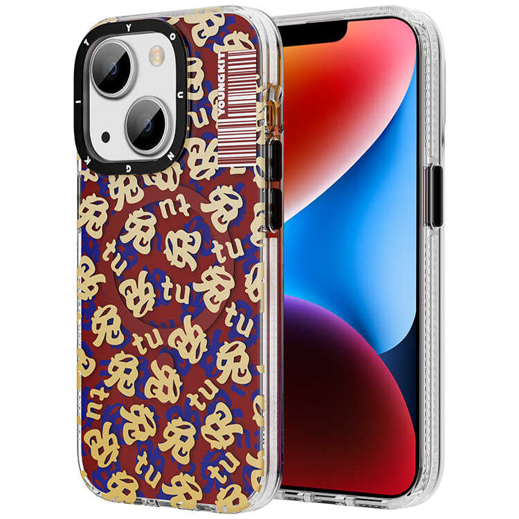 Apple iPhone 14 Plus Kılıf Magsafe Şarj Özellikli Youngkit Play Rabbit Serisi Kapak Kırmızı