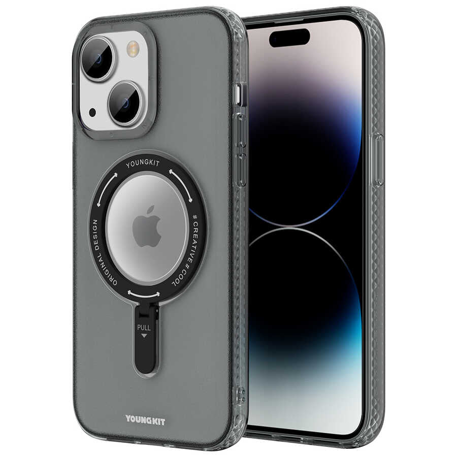 Apple iPhone 14 Plus Kılıf Magsafe Şarj Özellikli Youngkit Rock Serisi Kapak Siyah