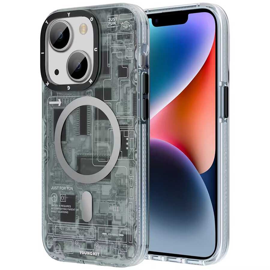 Apple iPhone 14 Plus Kılıf Magsafe Şarj Özellikli YoungKit Technology Serisi Kapak Beyaz