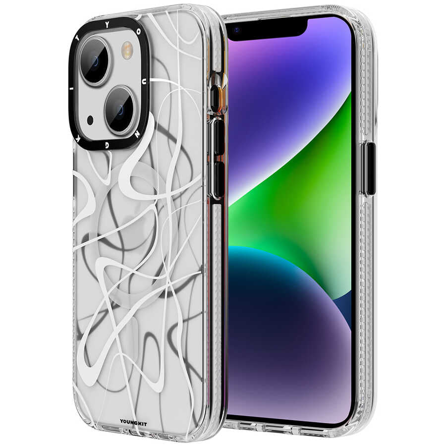 Apple iPhone 14 Plus Kılıf Magsafe Şarj Özellikli Youngkit Water-Ink Serisi Kapak Siyah