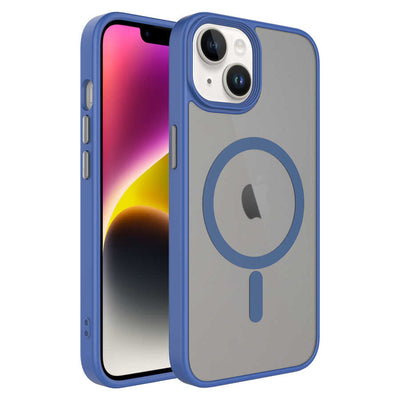 Apple iPhone 14 Plus Kılıf Mat Arka Yüzey Wireless Şarj Özellikli Zore Flet Magsafe Kapak Derin Mor