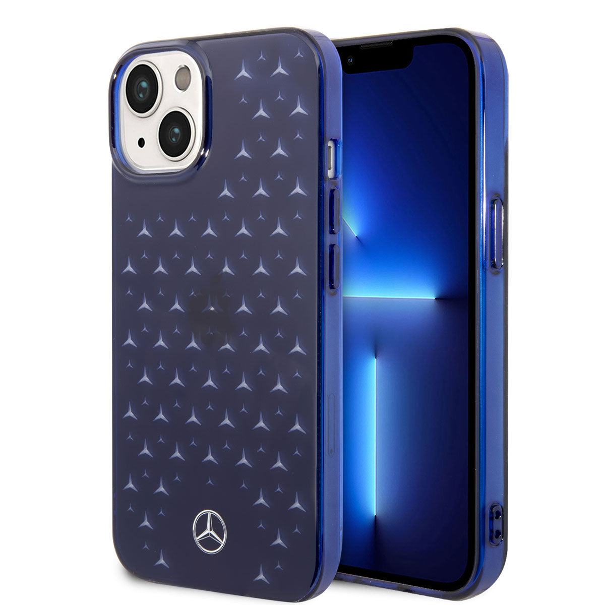 Apple iPhone 14 Plus Kılıf Mercedes Benz Transparan Yıldızlı Dizayn Kapak Mavi